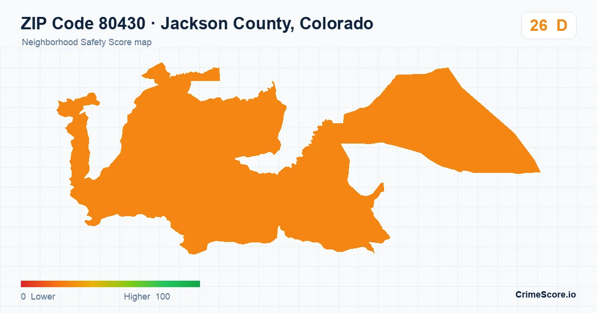 ZIP Code 80430 in Jackson County, Colorado neighborhood Safety Score map