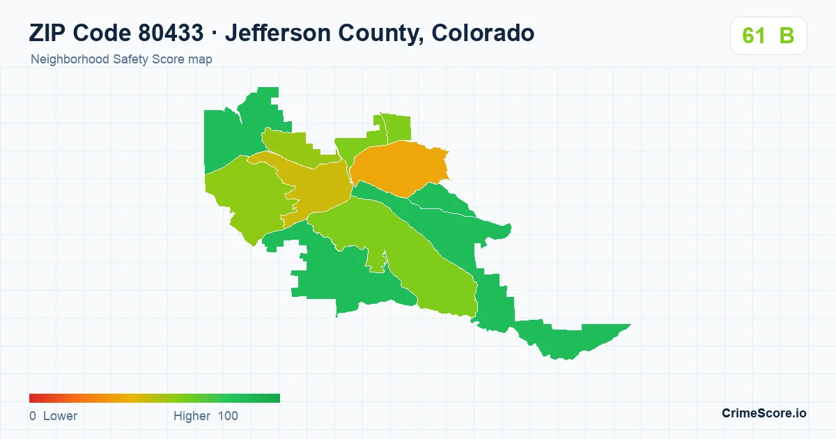 ZIP Code 80433 in Jefferson County, Colorado neighborhood Safety Score map