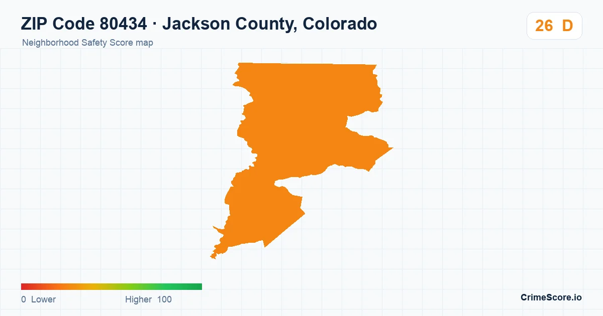 ZIP Code 80434 in Jackson County, Colorado neighborhood Safety Score map