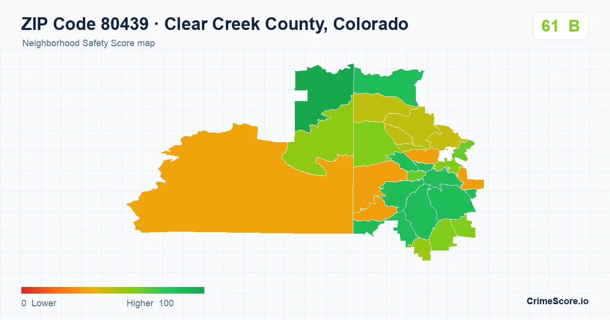 ZIP Code 80439 in Clear Creek County, Colorado neighborhood Safety Score map