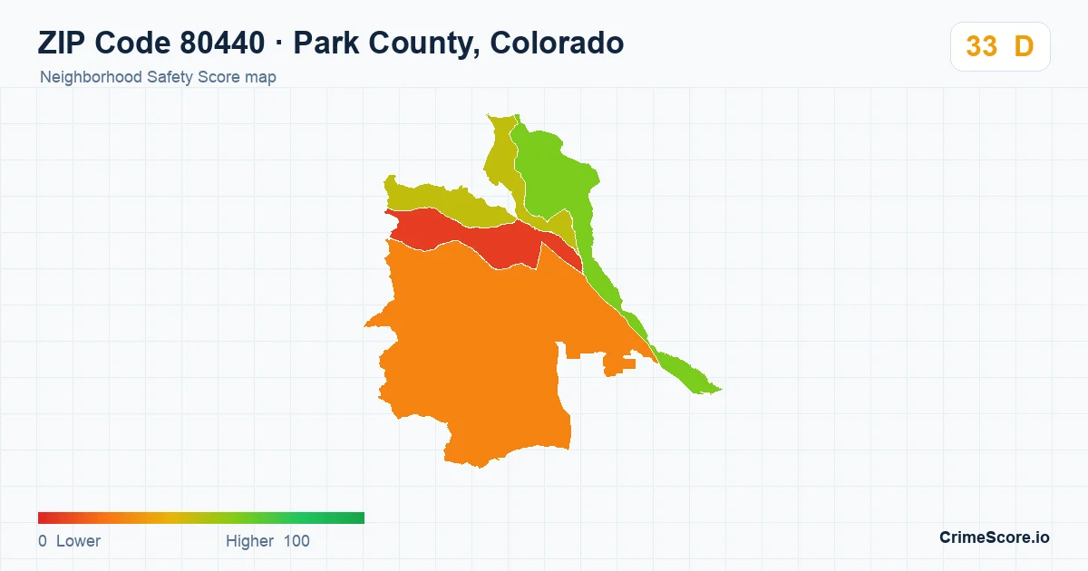 ZIP Code 80440 in Park County, Colorado neighborhood Safety Score map