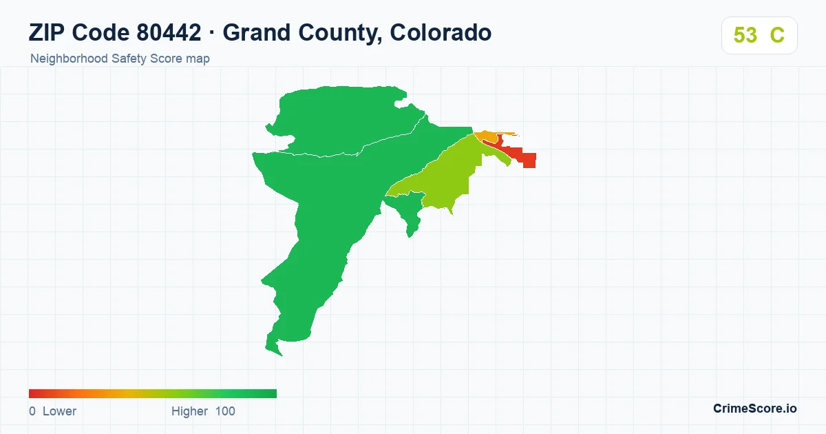 ZIP Code 80442 in Grand County, Colorado neighborhood Safety Score map