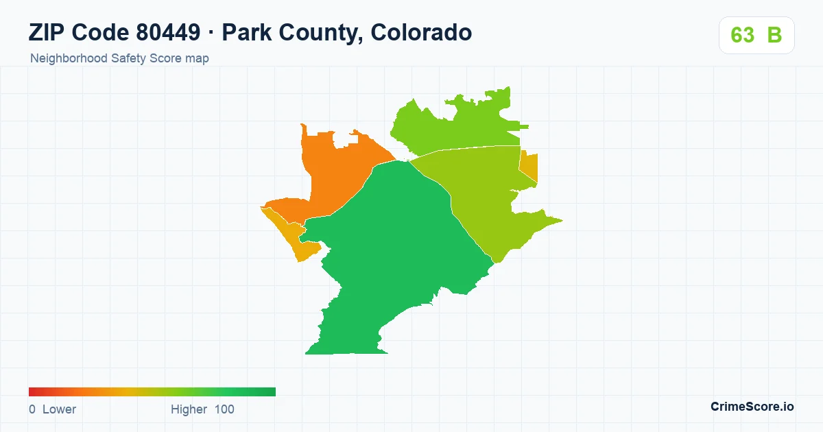 ZIP Code 80449 in Park County, Colorado neighborhood Safety Score map