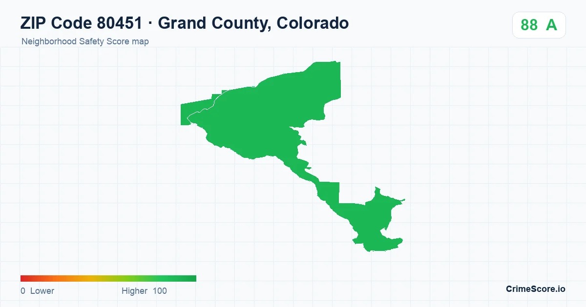 ZIP Code 80451 in Grand County, Colorado neighborhood Safety Score map