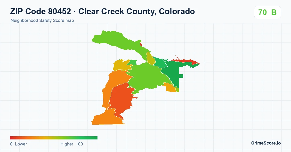ZIP Code 80452 in Clear Creek County, Colorado neighborhood Safety Score map