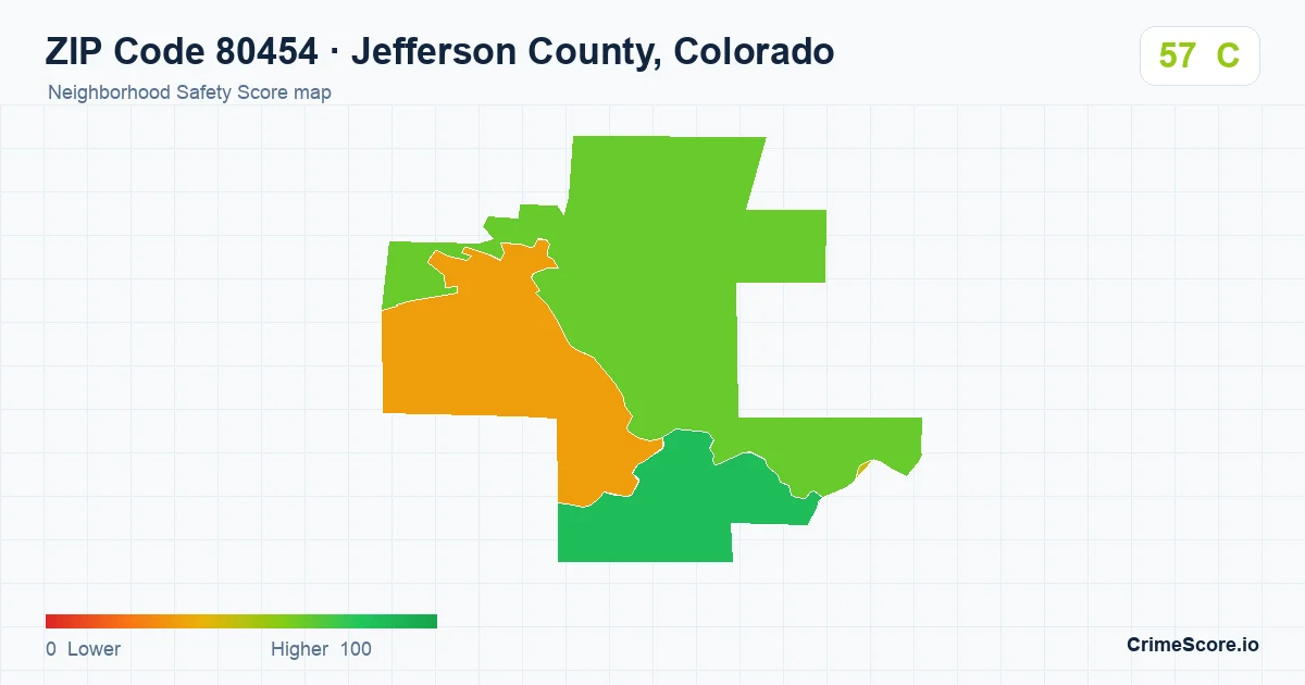 ZIP Code 80454 in Jefferson County, Colorado neighborhood Safety Score map