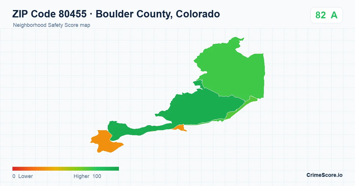 ZIP Code 80455 in Boulder County, Colorado neighborhood Safety Score map