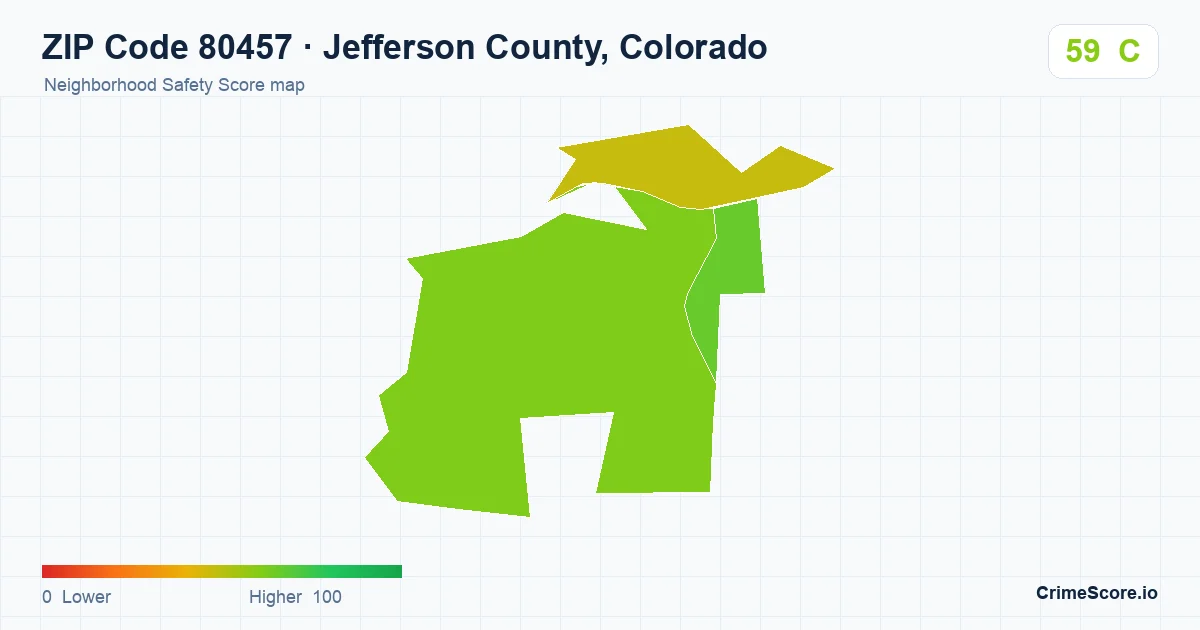 ZIP Code 80457 in Jefferson County, Colorado neighborhood Safety Score map