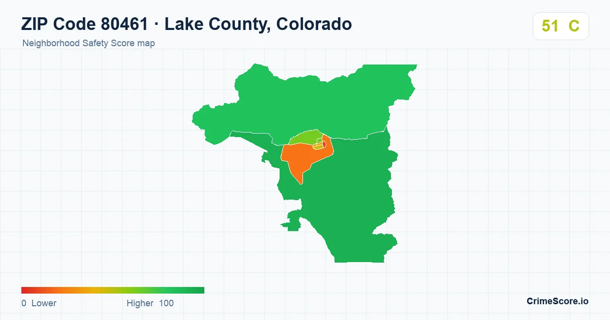 ZIP Code 80461 in Lake County, Colorado neighborhood Safety Score map