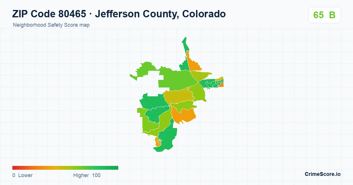 ZIP Code 80465 in Jefferson County, Colorado neighborhood Safety Score map