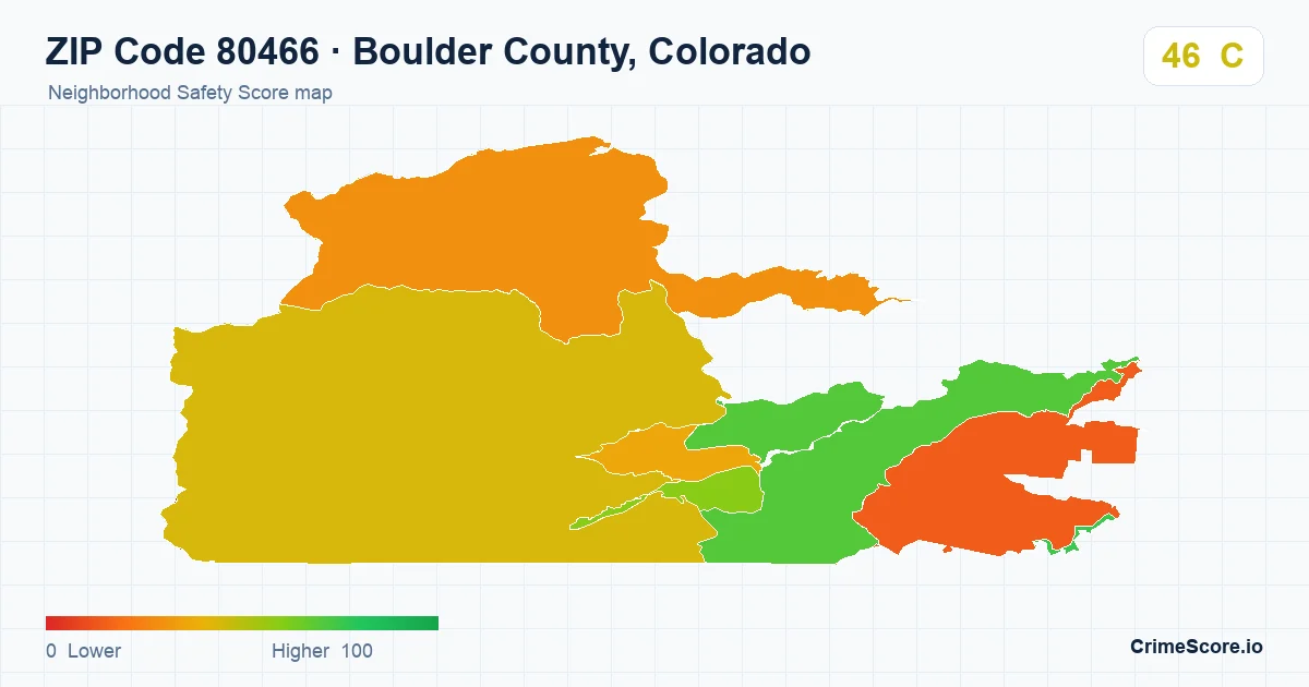 ZIP Code 80466 in Boulder County, Colorado neighborhood Safety Score map