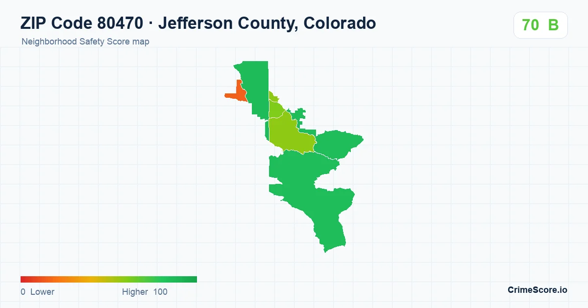ZIP Code 80470 in Jefferson County, Colorado neighborhood Safety Score map