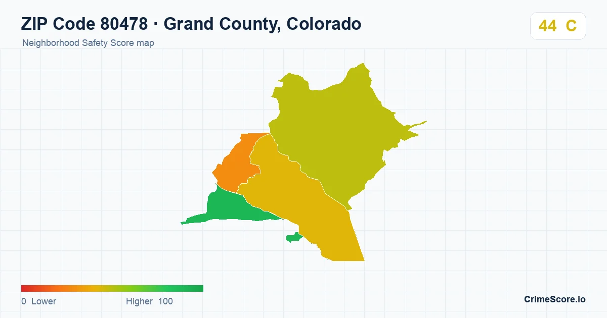 ZIP Code 80478 in Grand County, Colorado neighborhood Safety Score map