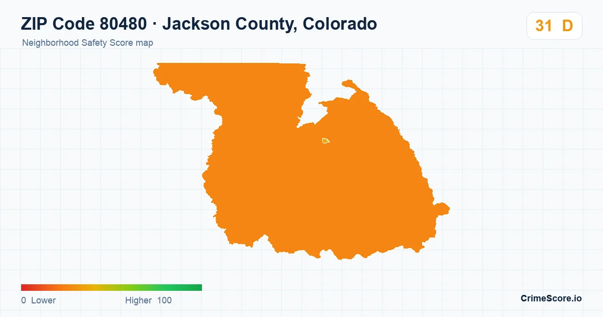 ZIP Code 80480 in Jackson County, Colorado neighborhood Safety Score map