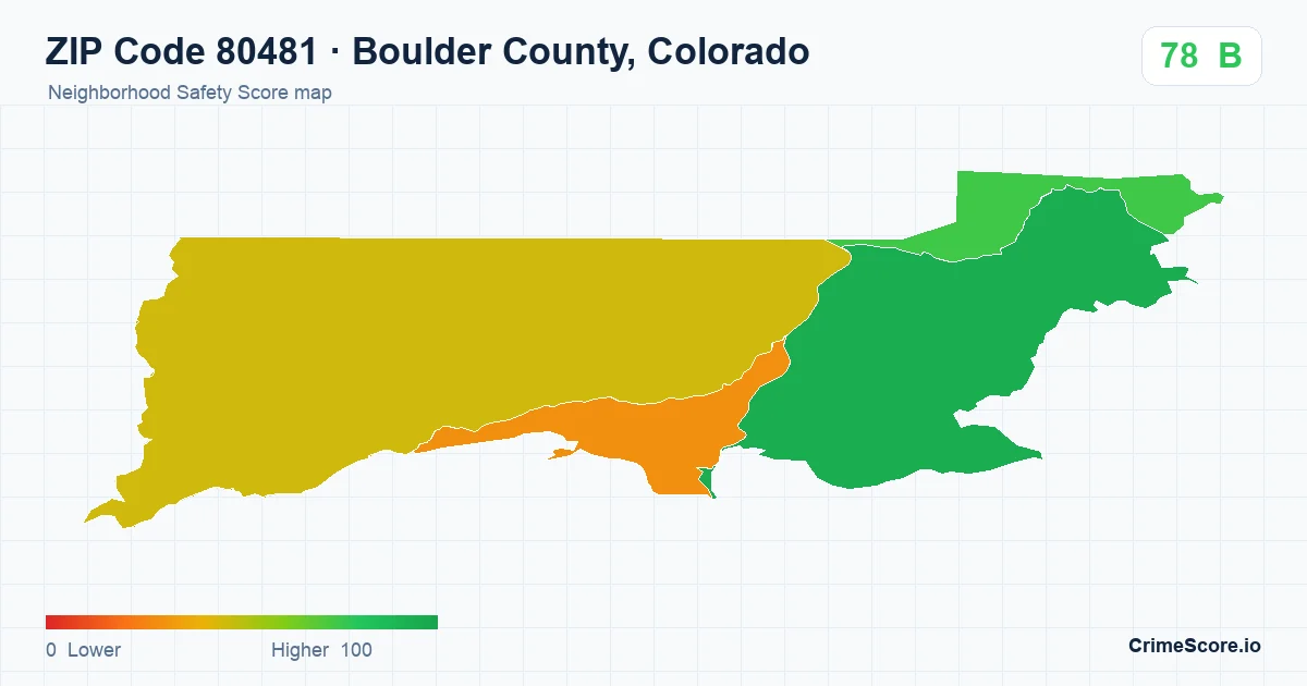 ZIP Code 80481 in Boulder County, Colorado neighborhood Safety Score map