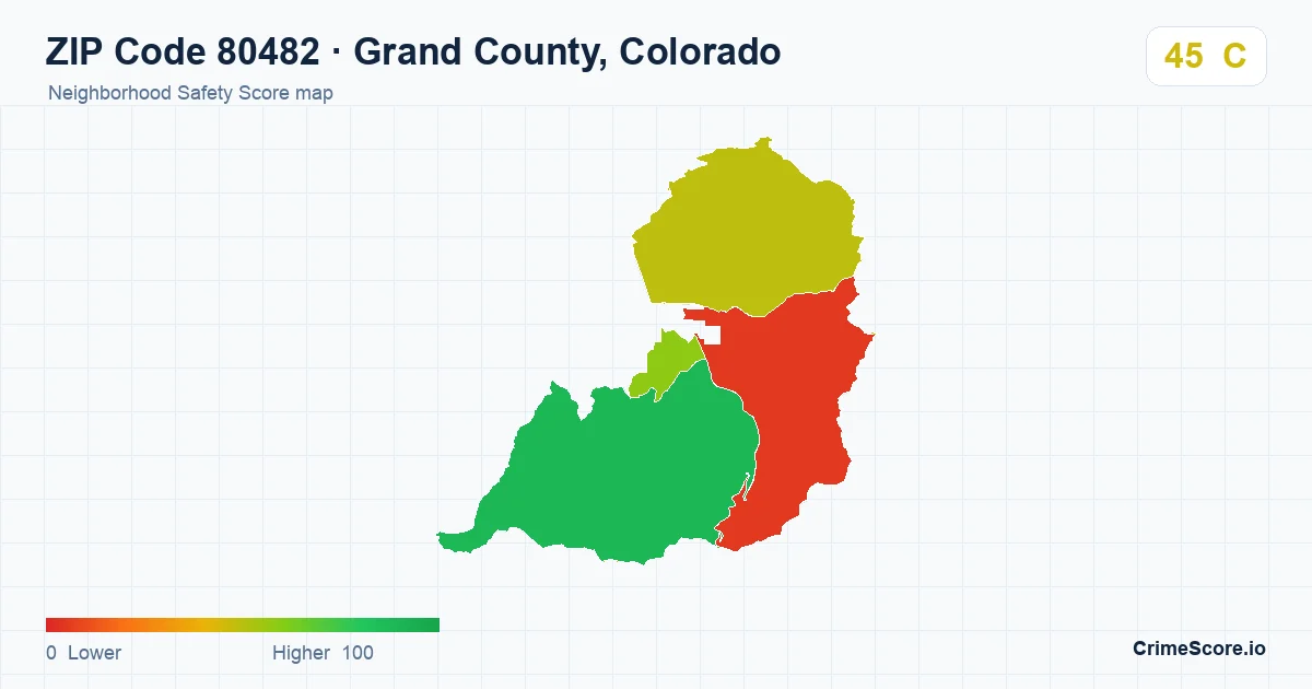 ZIP Code 80482 in Grand County, Colorado neighborhood Safety Score map