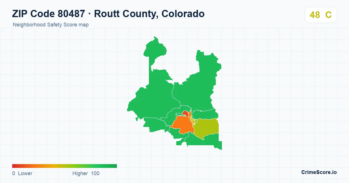 ZIP Code 80487 in Routt County, Colorado neighborhood Safety Score map