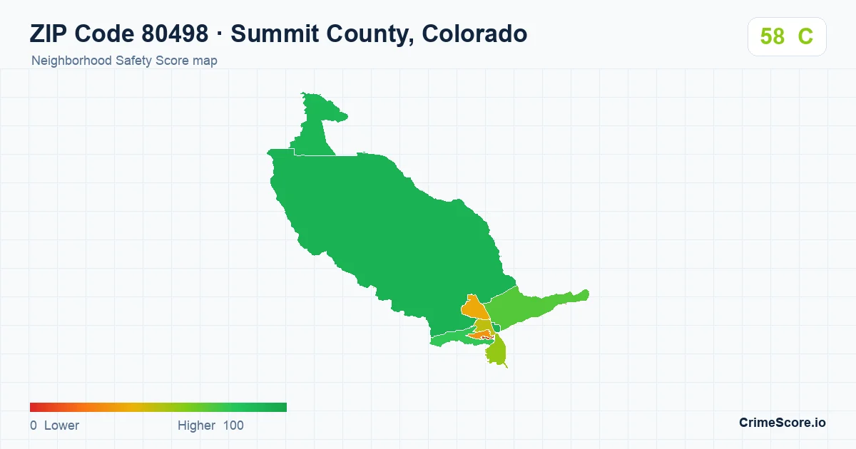 ZIP Code 80498 in Summit County, Colorado neighborhood Safety Score map