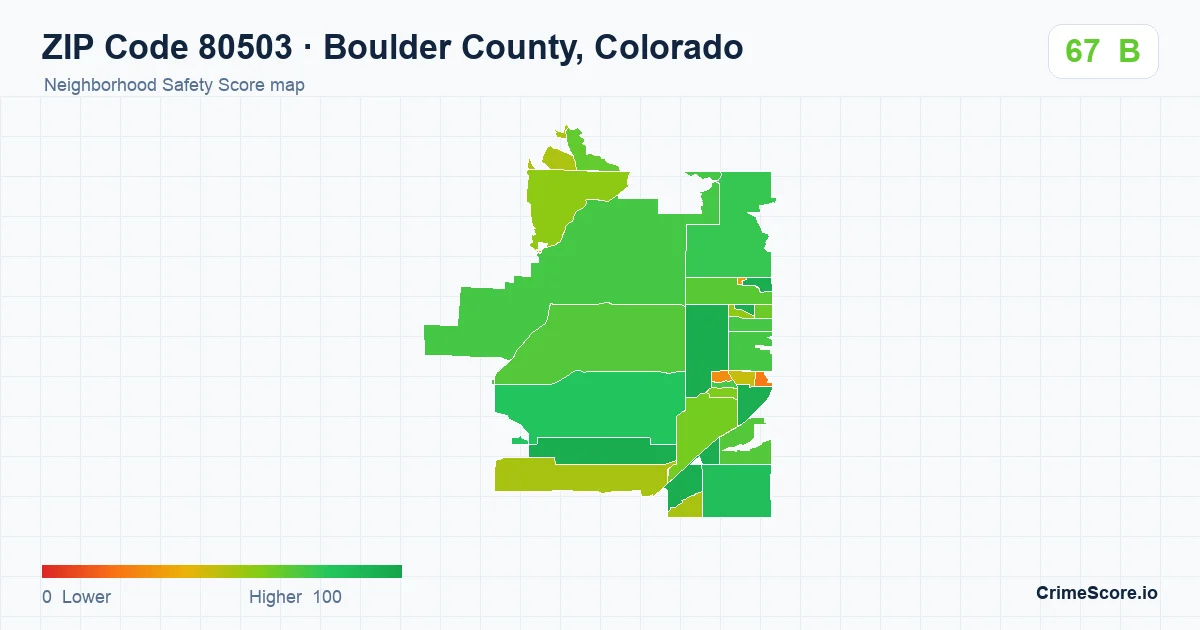 ZIP Code 80503 in Boulder County, Colorado neighborhood Safety Score map