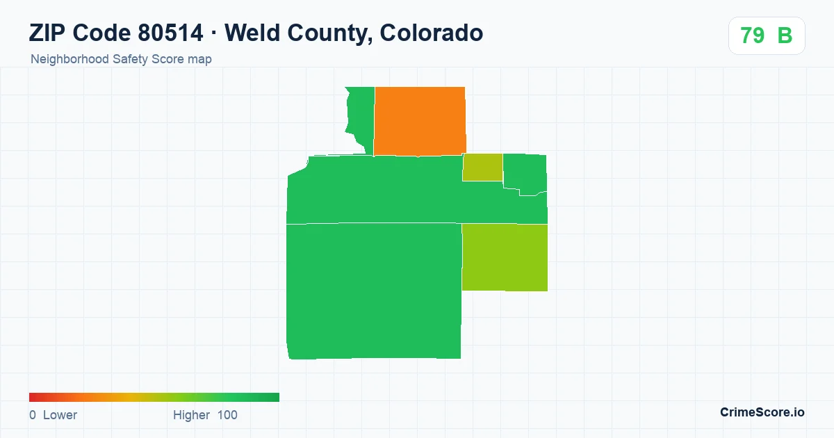 ZIP Code 80514 in Weld County, Colorado neighborhood Safety Score map