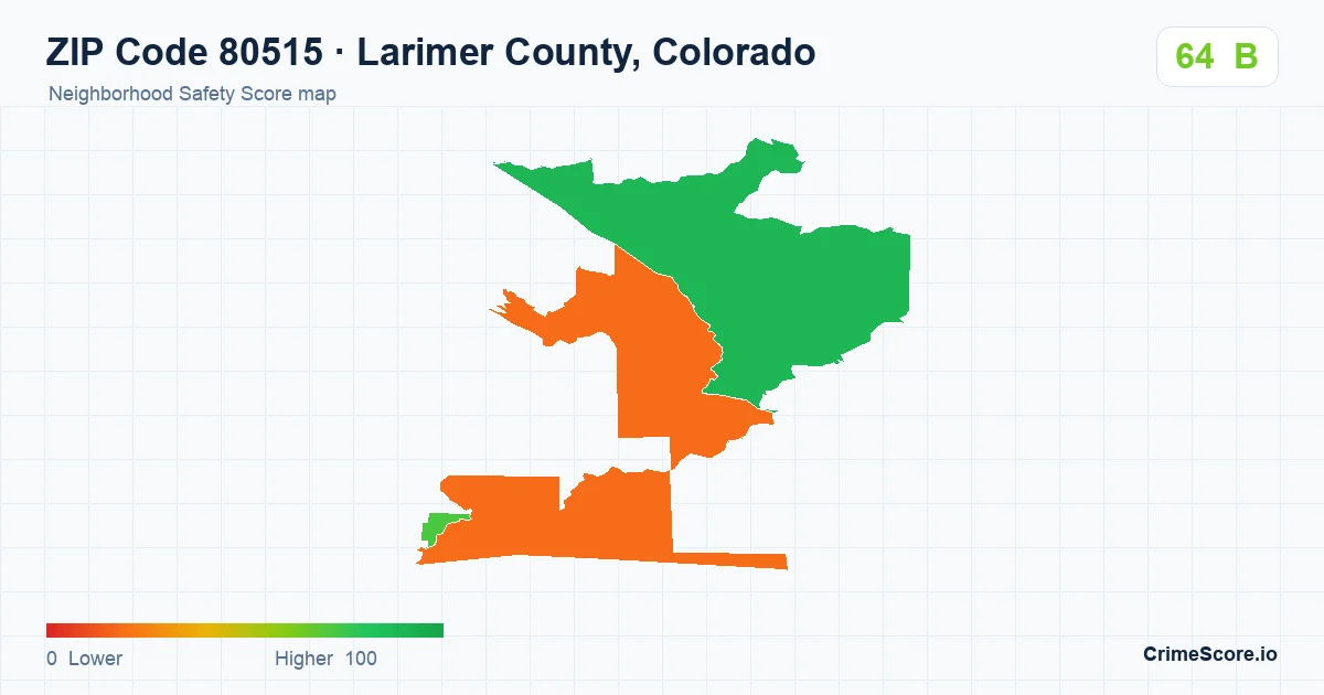 ZIP Code 80515 in Larimer County, Colorado neighborhood Safety Score map