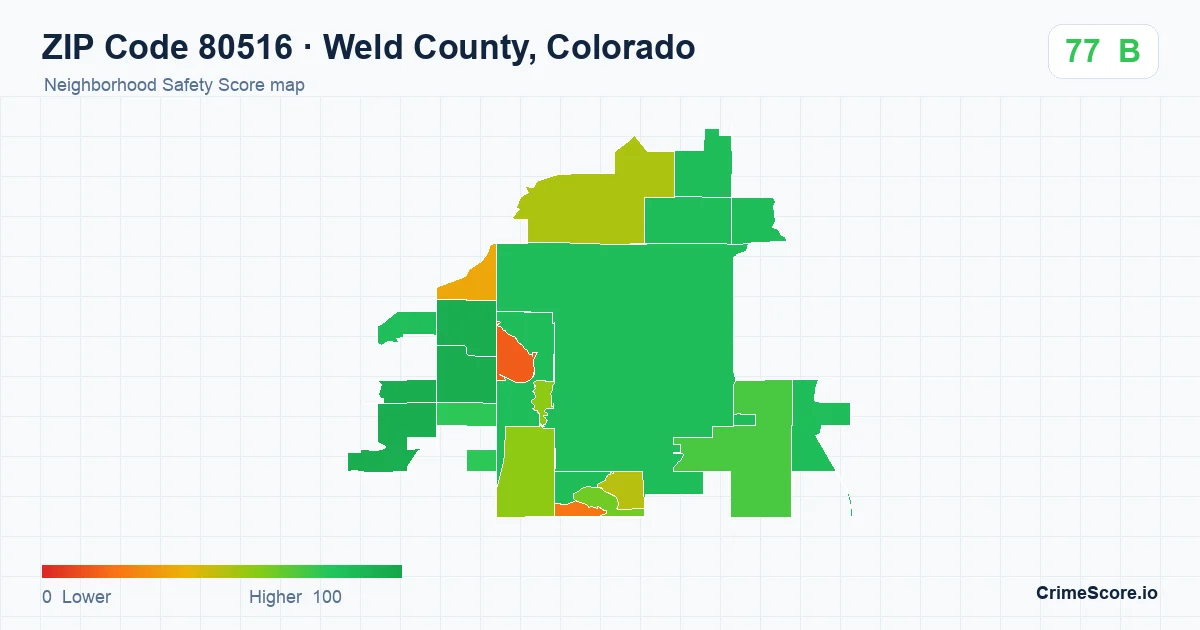 ZIP Code 80516 in Weld County, Colorado neighborhood Safety Score map