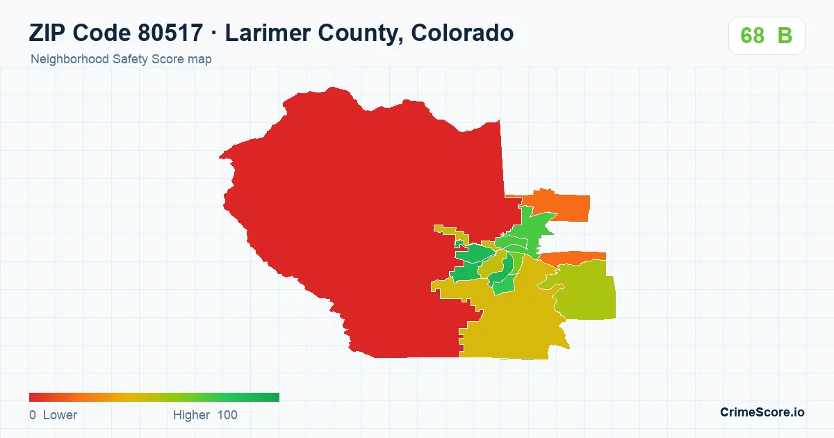 ZIP Code 80517 in Larimer County, Colorado neighborhood Safety Score map