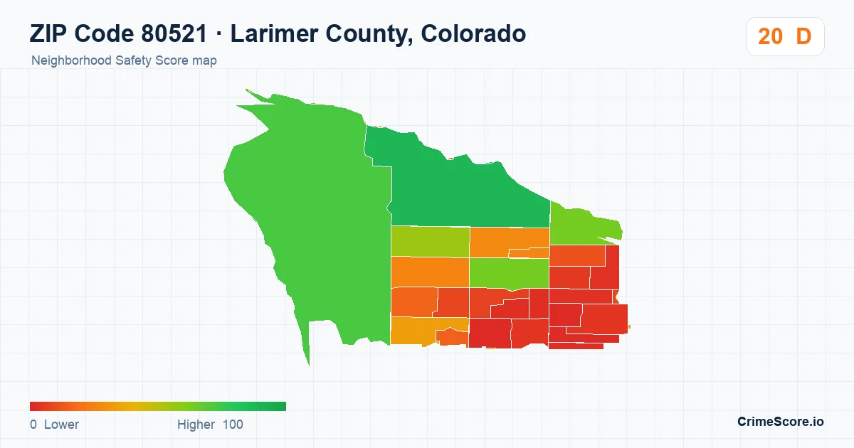 ZIP Code 80521 in Larimer County, Colorado neighborhood Safety Score map