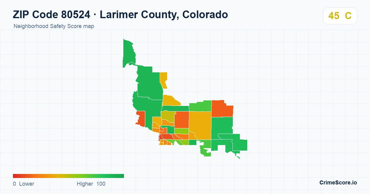 ZIP Code 80524 in Larimer County, Colorado neighborhood Safety Score map