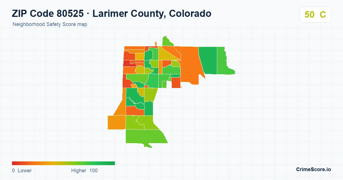 ZIP Code 80525 in Larimer County, Colorado neighborhood Safety Score map
