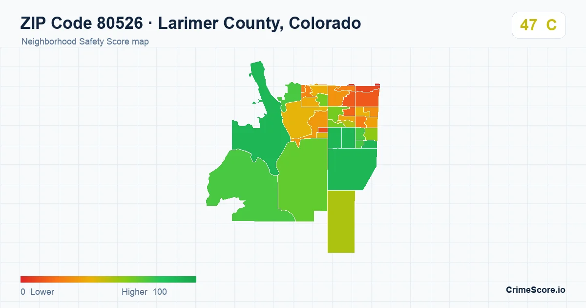 ZIP Code 80526 in Larimer County, Colorado neighborhood Safety Score map