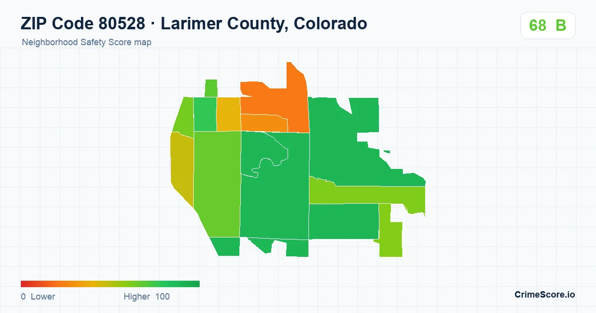 ZIP Code 80528 in Larimer County, Colorado neighborhood Safety Score map