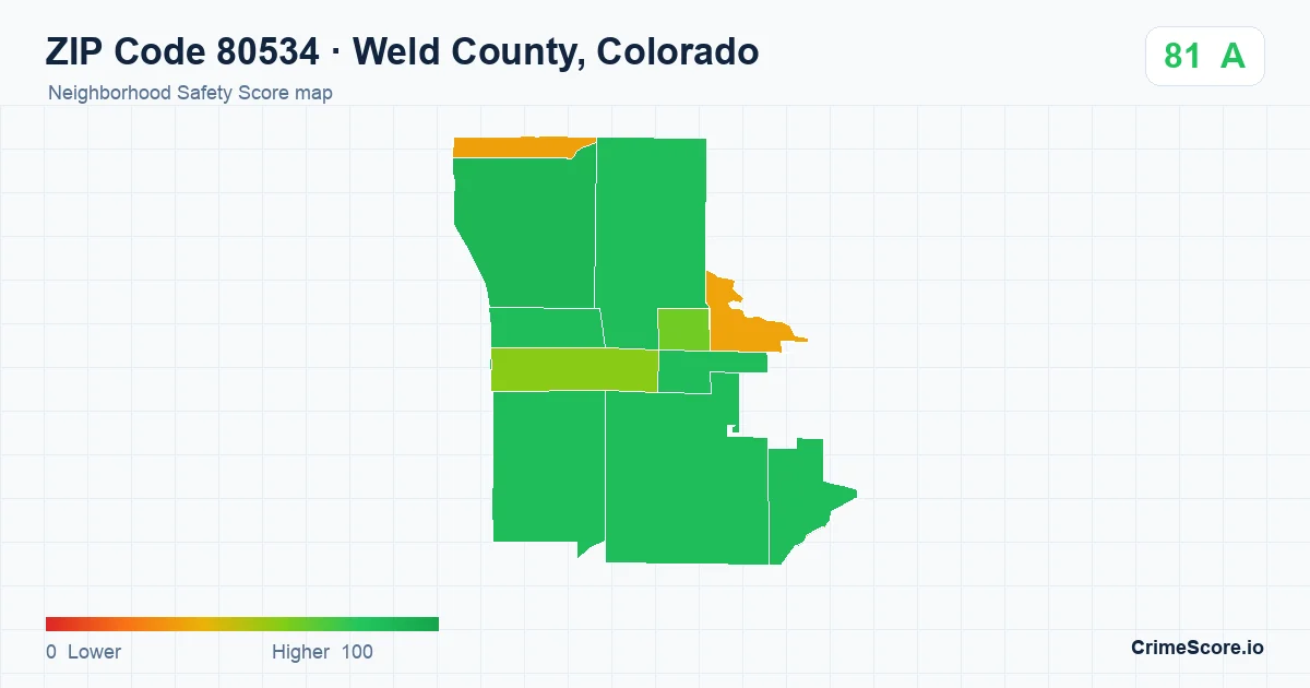 ZIP Code 80534 in Weld County, Colorado neighborhood Safety Score map