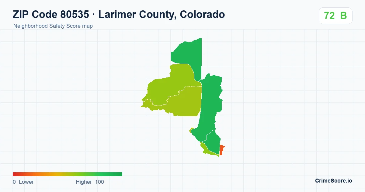 ZIP Code 80535 in Larimer County, Colorado neighborhood Safety Score map