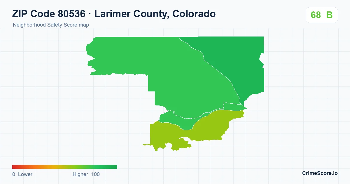 ZIP Code 80536 in Larimer County, Colorado neighborhood Safety Score map