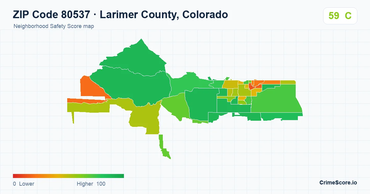 ZIP Code 80537 in Larimer County, Colorado neighborhood Safety Score map