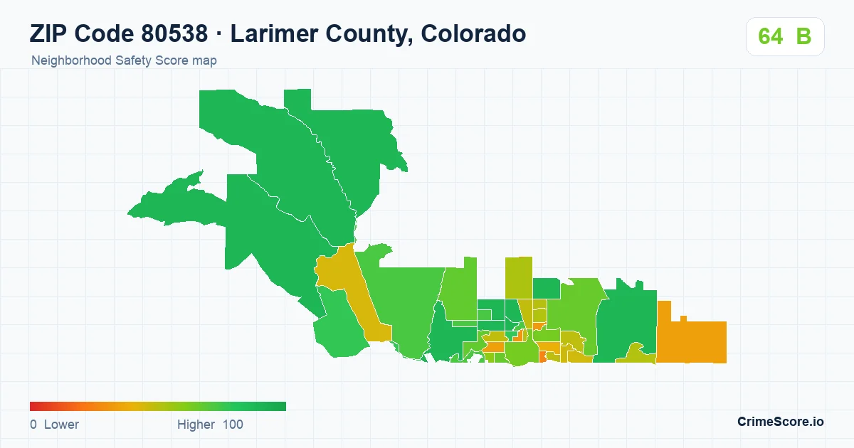 ZIP Code 80538 in Larimer County, Colorado neighborhood Safety Score map