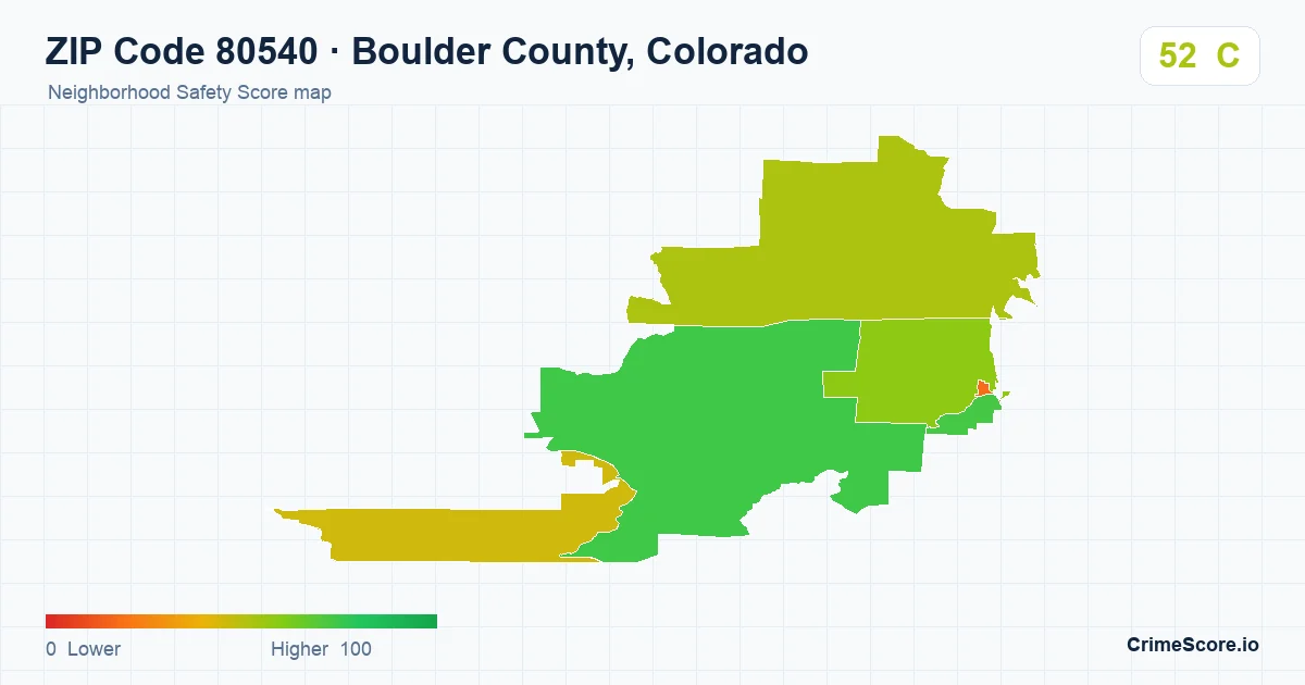 ZIP Code 80540 in Boulder County, Colorado neighborhood Safety Score map