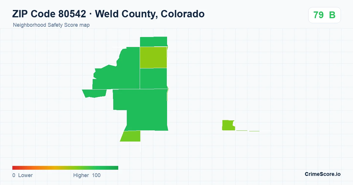 ZIP Code 80542 in Weld County, Colorado neighborhood Safety Score map