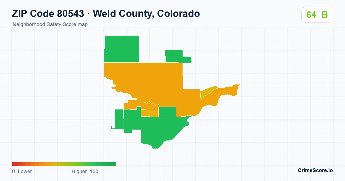 ZIP Code 80543 in Weld County, Colorado neighborhood Safety Score map
