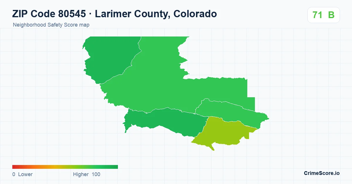 ZIP Code 80545 in Larimer County, Colorado neighborhood Safety Score map