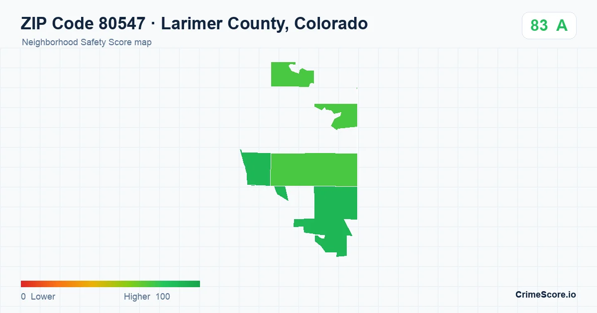 ZIP Code 80547 in Larimer County, Colorado neighborhood Safety Score map