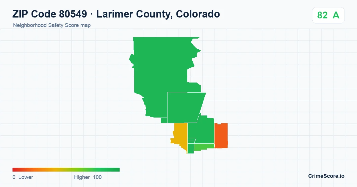 ZIP Code 80549 in Larimer County, Colorado neighborhood Safety Score map