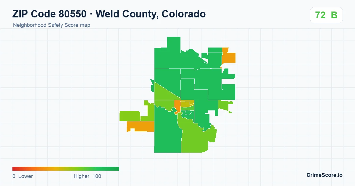 ZIP Code 80550 in Weld County, Colorado neighborhood Safety Score map