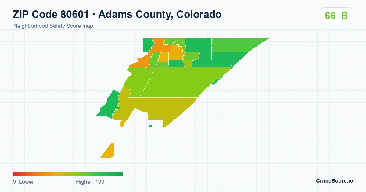 ZIP Code 80601 in Adams County, Colorado neighborhood Safety Score map
