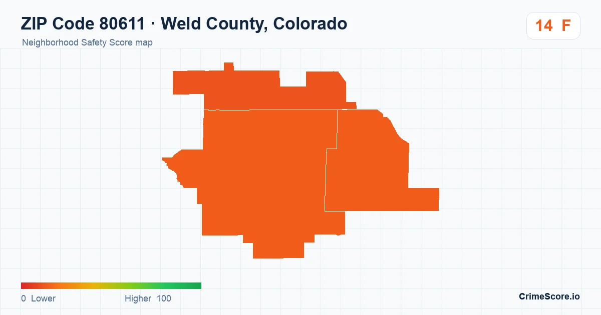 ZIP Code 80611 in Weld County, Colorado neighborhood Safety Score map