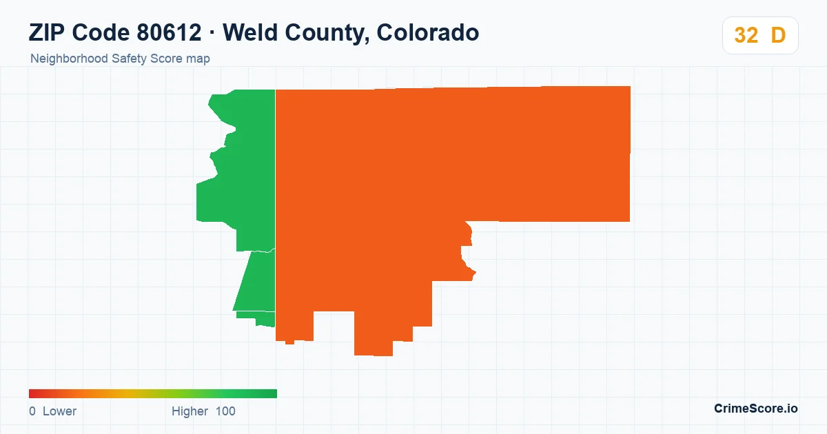 ZIP Code 80612 in Weld County, Colorado neighborhood Safety Score map