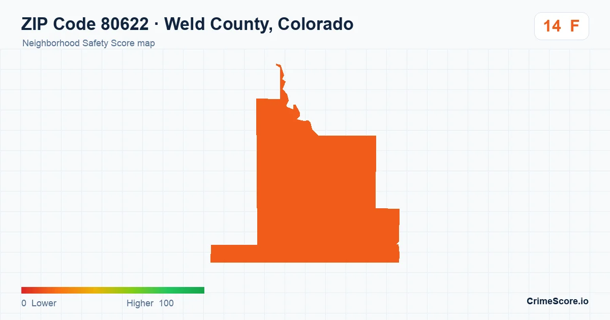 ZIP Code 80622 in Weld County, Colorado neighborhood Safety Score map