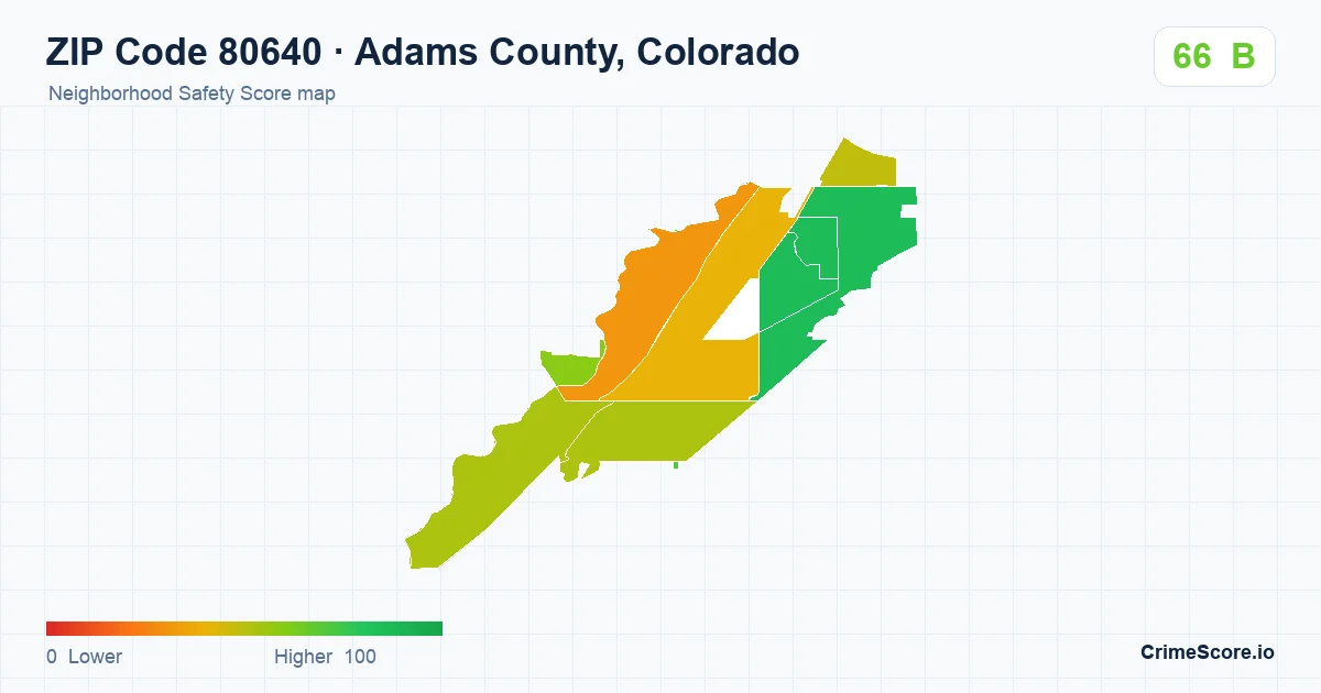 ZIP Code 80640 in Adams County, Colorado neighborhood Safety Score map
