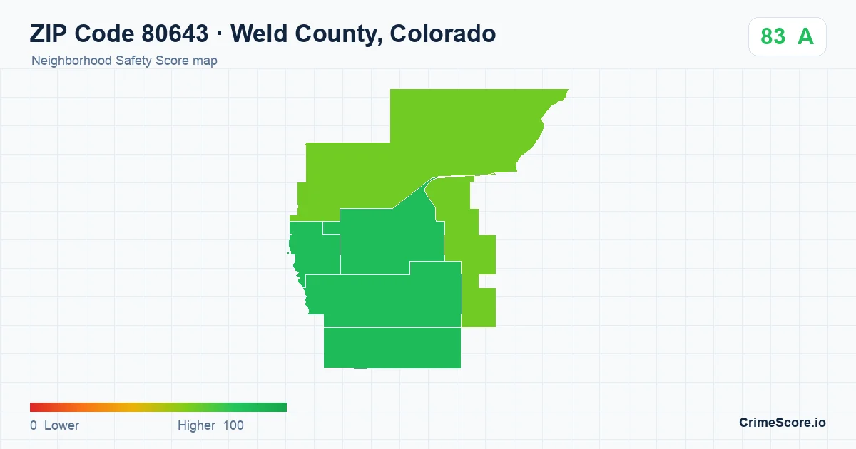 ZIP Code 80643 in Weld County, Colorado neighborhood Safety Score map